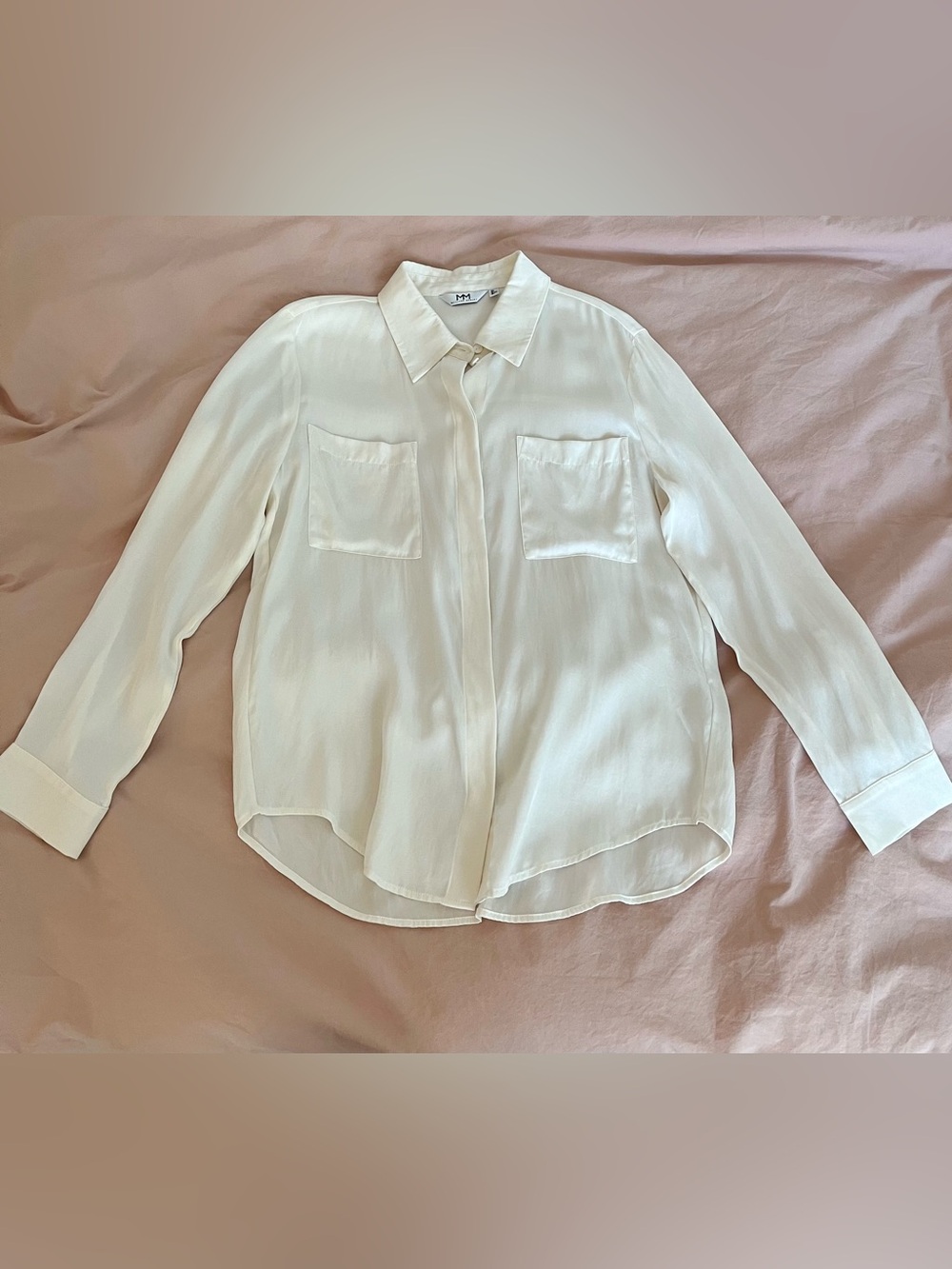 Silk blended Cream Button-Up Blouse